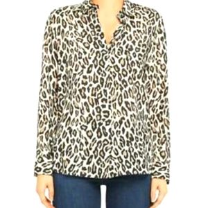 Theory Black and White Leopard Silk Blouse
